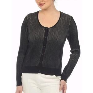 Rain + Rose ~Woman Size L~ Black/Beige Button Front Cardigan Sweater Long Sleeve